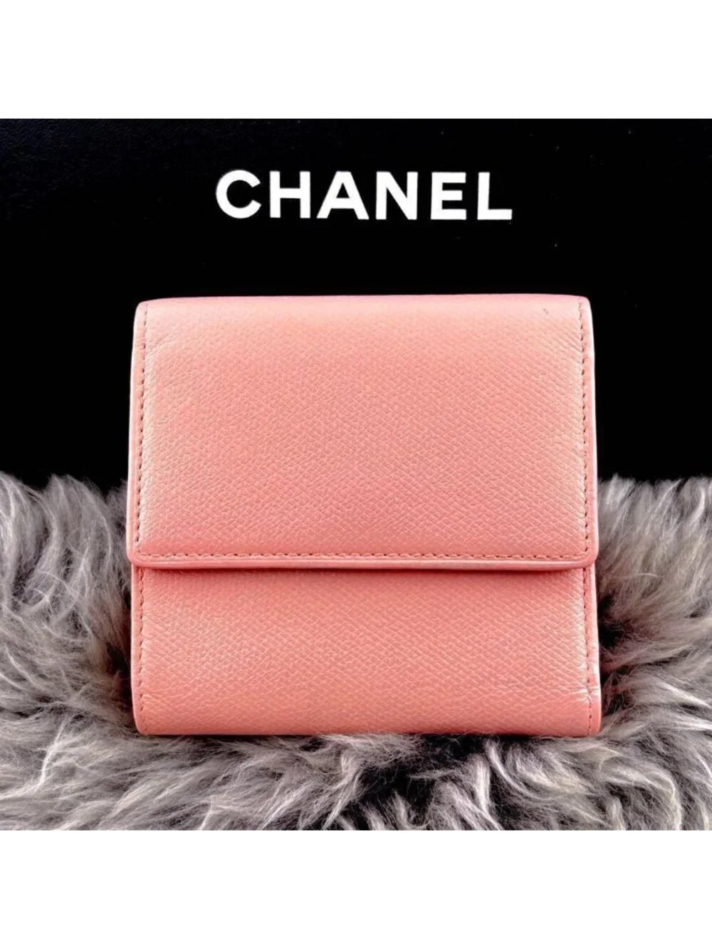 Chanel Wallet Coco Button Hook Trifold Pink